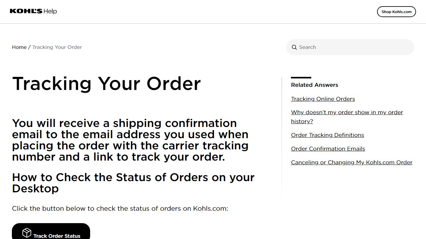 Tracking Your Order - Kohl's